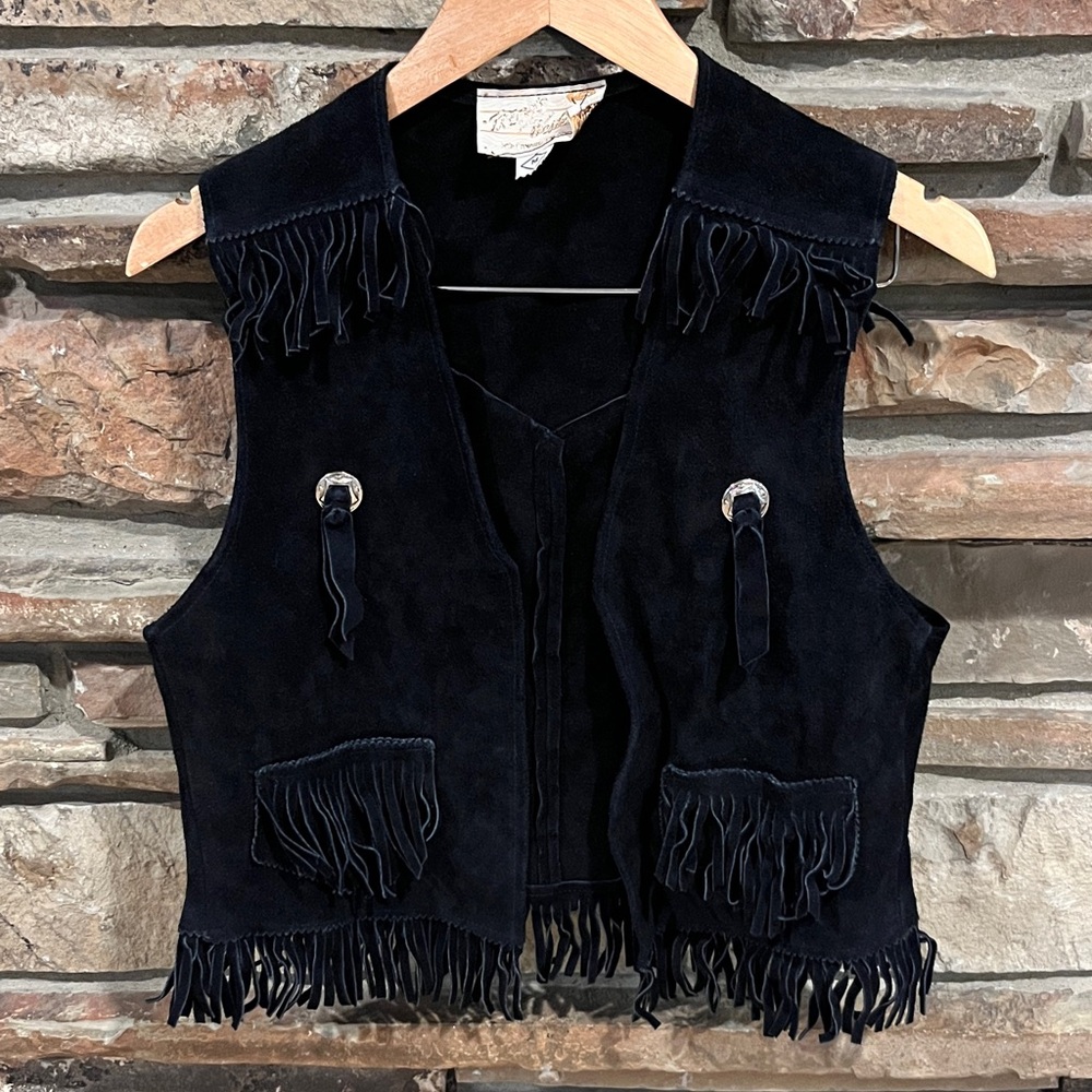 Trego Western Black Fringe Suede Vest